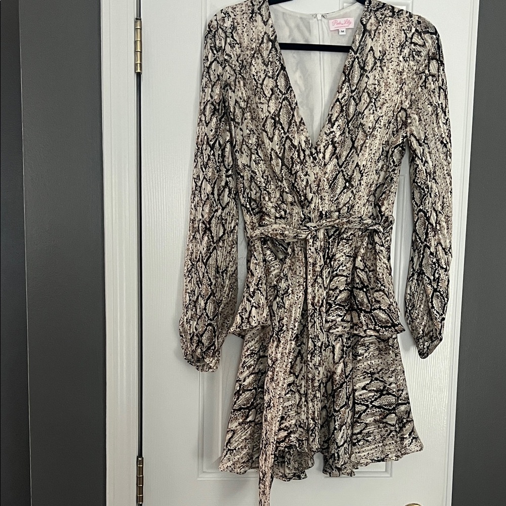 Pink Lily Snakeskin Long Sleeve Dress